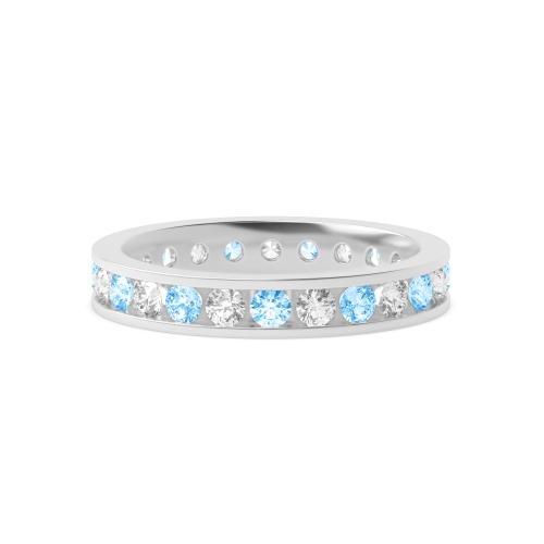 Channel Setting Round With alternate colored lab Blue Lab Grown Diamond Rings