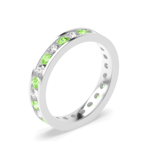 Channel Setting Round With alternate colored lab Green Lab Grown Diamond Rings
