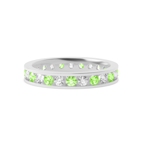 Channel Setting Round With alternate colored lab Green Lab Grown Diamond Rings
