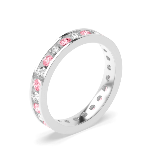 Channel Setting Round With alternate colored lab Pink Lab Grown Diamond Rings