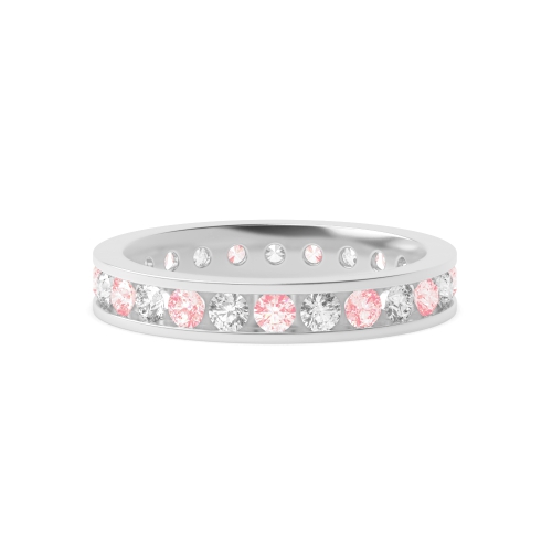 Channel Setting Round With alternate colored lab Pink Lab Grown Diamond Rings