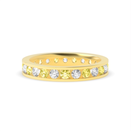 Channel Setting Round Yellow Gold With alternate colored lab Eternity Diamond Rings