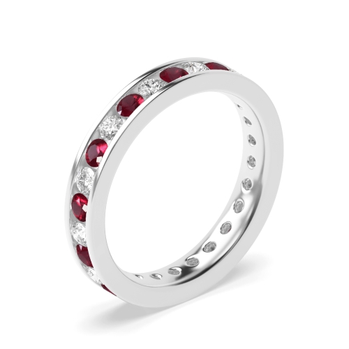 Channel Setting Round White Gold Ruby Full Eternity Diamond Rings