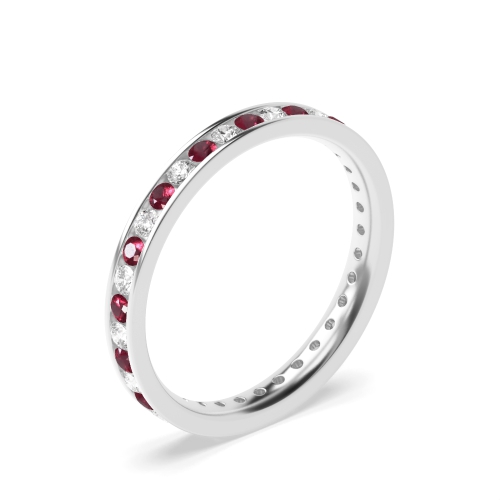 Channel Setting Round And diamond Ruby Diamond Rings