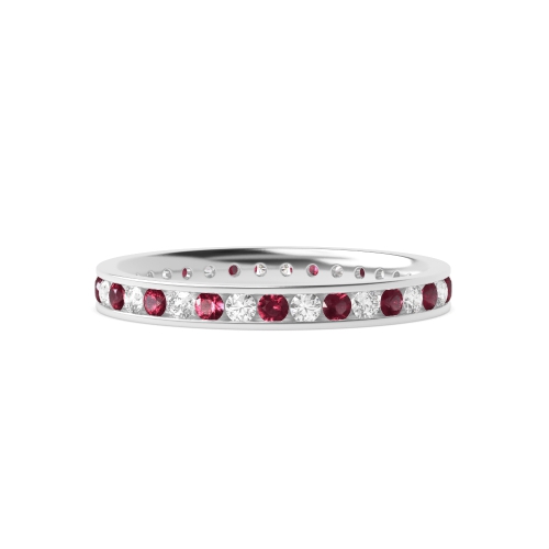 Channel Setting Round And diamond Ruby Diamond Rings