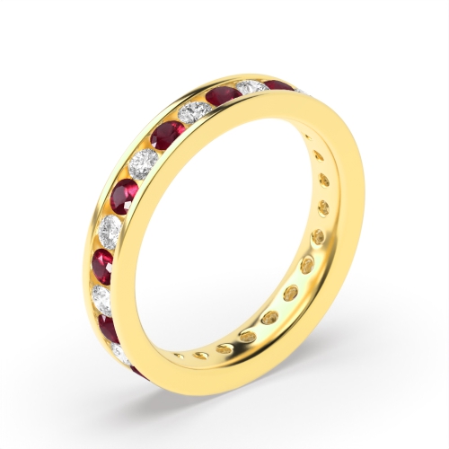 Channel Setting Round Yellow Gold And diamond Lab Grown Diamond Rings