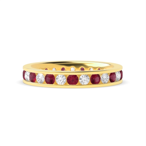 Channel Setting Round Yellow Gold And diamond Lab Grown Diamond Rings