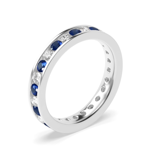 Channel Setting Round Silver Blue Sapphire Full Eternity Diamond Rings