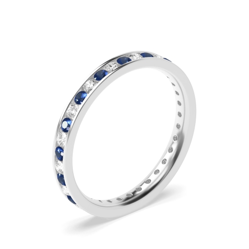 Channel Setting Round and diamond Blue Sapphire Full Eternity Wedding Band