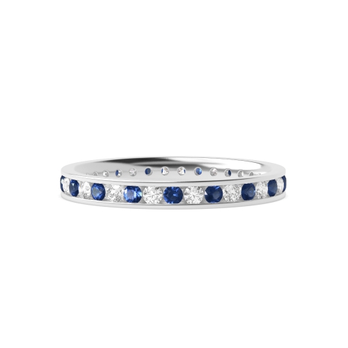 Channel Setting Round and diamond Blue Sapphire Full Eternity Wedding Band