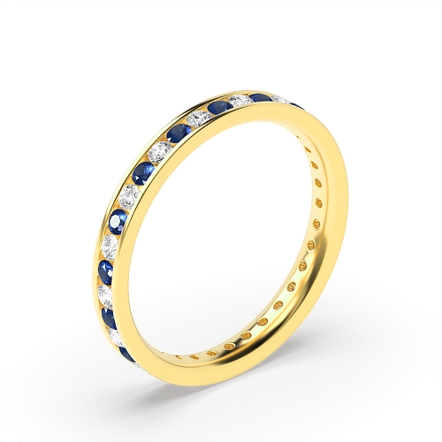 Channel Setting Round Yellow Gold And diamond Lab Grown Diamond Rings