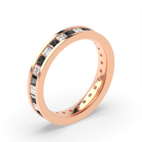 Channel Setting Princess Rose Gold And white Lab Grown Full Eternity Diamond Rings
