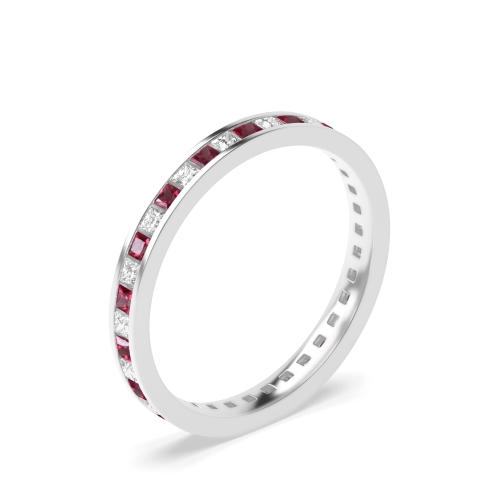 Channel Setting Full Eternity Diamond and Ruby Gemstone Rings (Available in 2.5mm to 3.5mm)