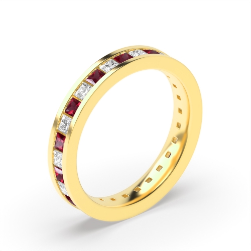 Channel Setting Princess Yellow Gold And diamond Lab Grown Diamond Rings