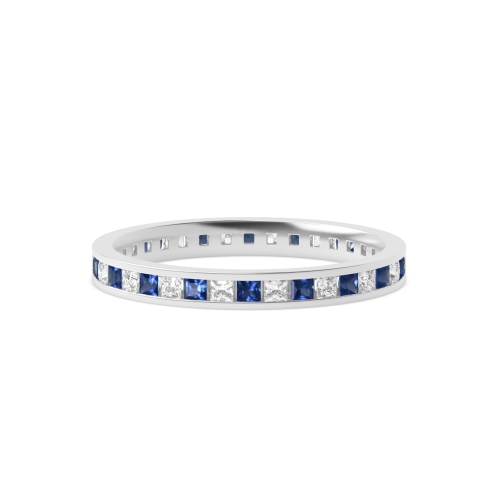 Channel Setting Princess and diamond Blue Sapphire Full Eternity Wedding Band