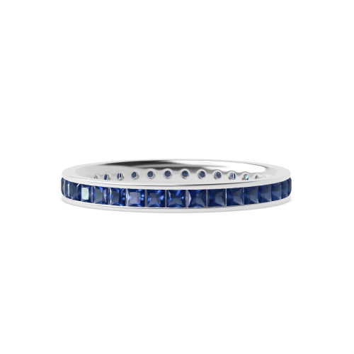 Channel Setting Princess Aurora Mosaic Blue Sapphire Full Eternity Diamond Ring
