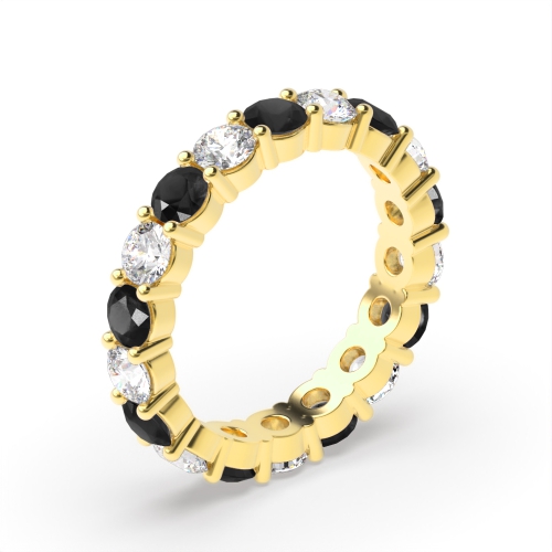 4 Prong Round Yellow Gold Classic alternate white and Lab Grown Diamond Rings