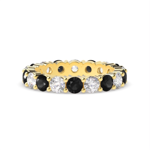 4 Prong Round Yellow Gold Classic alternate white and Lab Grown Diamond Rings