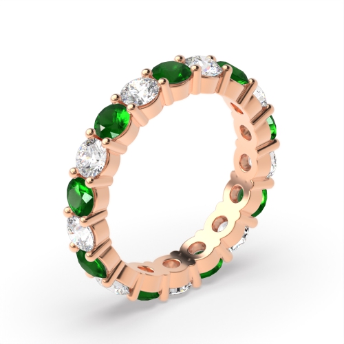 Prong Setting Full Eternity Diamond and Gemstone Emerald Rings (Available in 2.5mm to 3.5mm)
