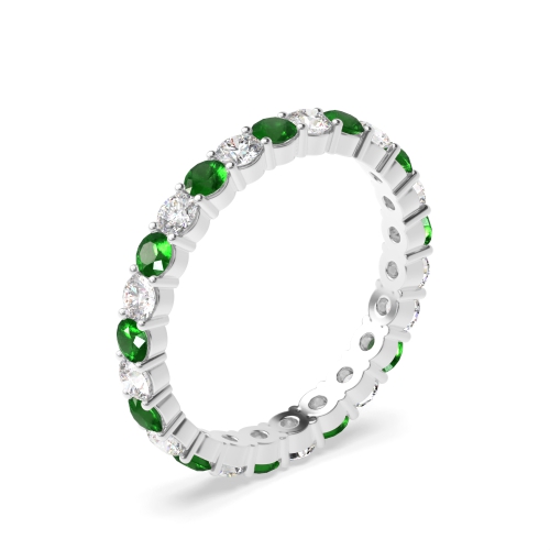Prong Setting Full Eternity Diamond and Gemstone Emerald Rings (Available in 2.5mm to 3.5mm)