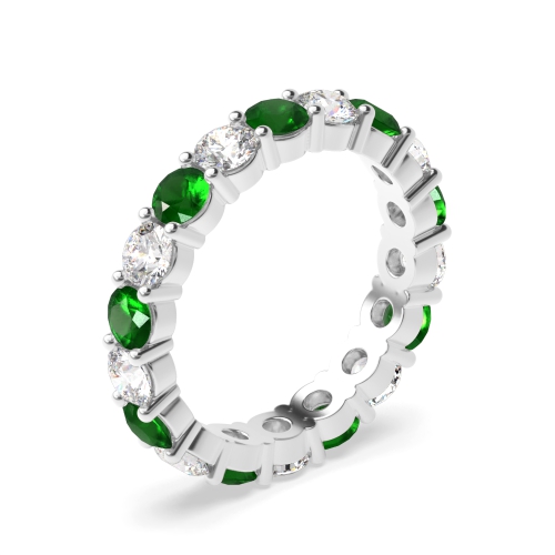 4 Prong Round White Gold Emerald Full Eternity Diamond Rings