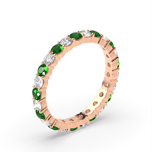 4 Prong Round Rose Gold Classic alternate diamond and Lab Grown Full Eternity Diamond Rings