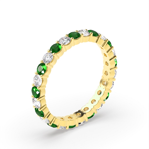 4 Prong Round Yellow Gold Classic alternate diamond and Lab Grown Diamond Rings