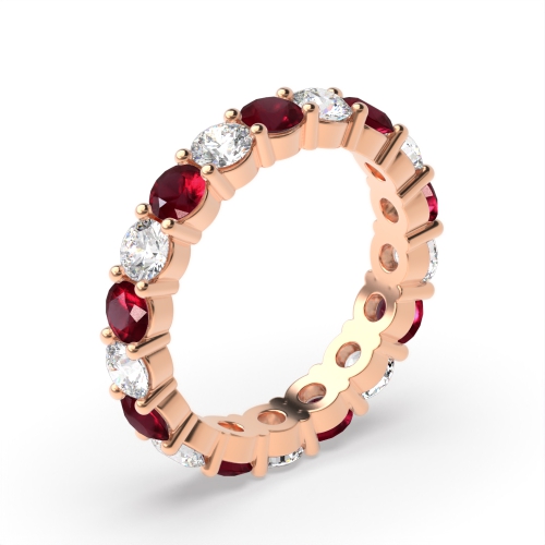 4 Prong Round Rose Gold Classic alternate diamond and Lab Grown Eternity Diamond Rings