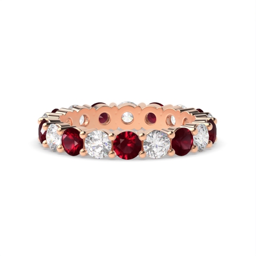 4 Prong Round Rose Gold Classic alternate diamond and Lab Grown Eternity Diamond Rings