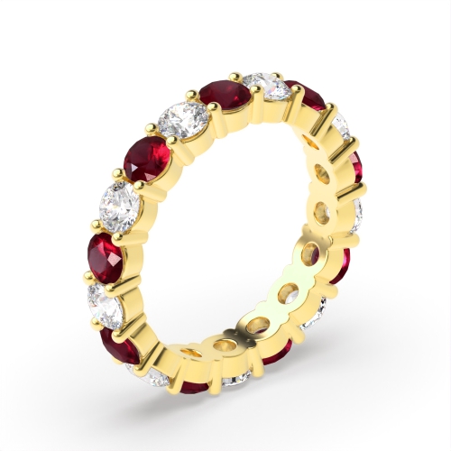 4 Prong Round Yellow Gold Classic alternate diamond and Lab Grown Eternity Diamond Rings
