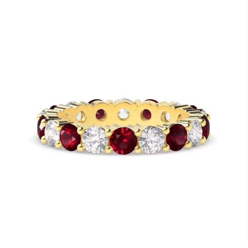 4 Prong Round Yellow Gold Classic alternate diamond and Lab Grown Eternity Diamond Rings
