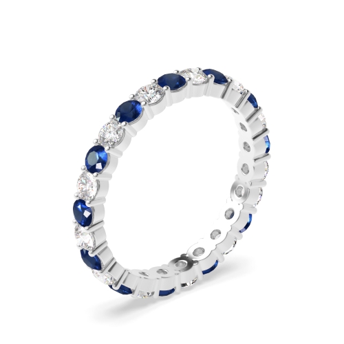 4 Prong Round Blue Sapphire Full Eternity Diamond Ring