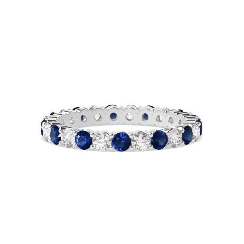 4 Prong Round Blue Sapphire Full Eternity Diamond Ring