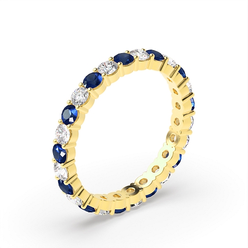4 Prong Round Yellow Gold Classic alternate diamond and Lab Grown Diamond Rings
