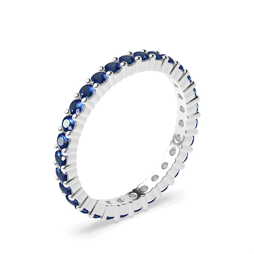 4 Prong Round shared prongs Blue Sapphire Full Eternity Diamond Ring