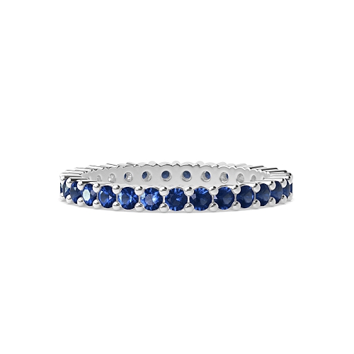 4 Prong Round shared prongs Blue Sapphire Full Eternity Wedding Band