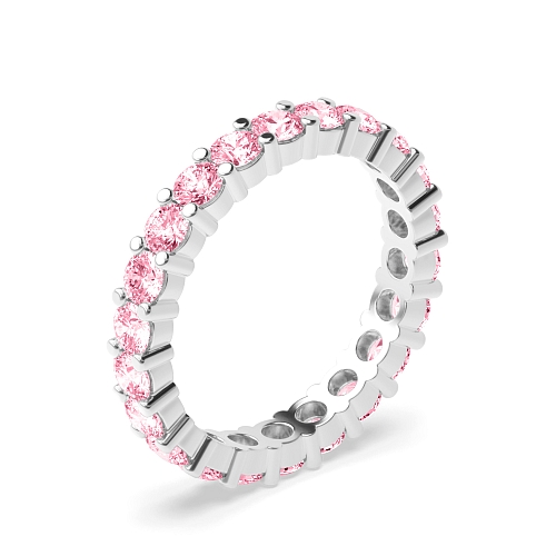 4 Prong Round Shared prongs Pink Lab Grown Band Diamond Rings