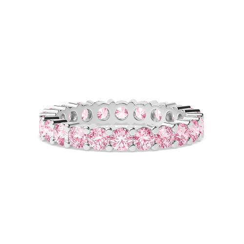 4 Prong Round Shared prongs Pink Lab Grown Band Diamond Rings