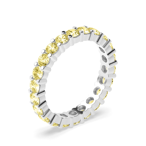 4 Prong Round Shared prongs Yellow Lab Grown Band Diamond Rings