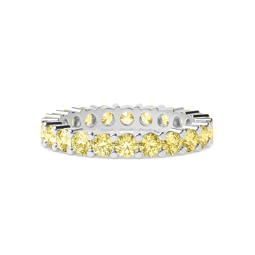 4 Prong Round Shared prongs Yellow Lab Grown Band Diamond Rings