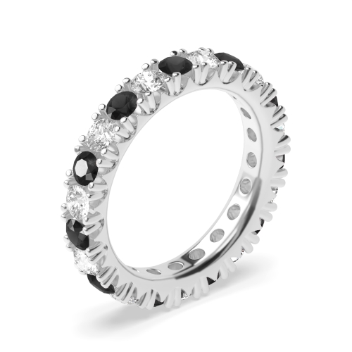 Diamond Cut Prongs Set Round Full Eternity Black and White Diamond Rings (Available in 2.5mm to 3.5mm)