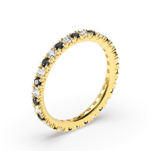 4 Prong Round Yellow Gold Split alternate white and Lab Grown Diamond Rings