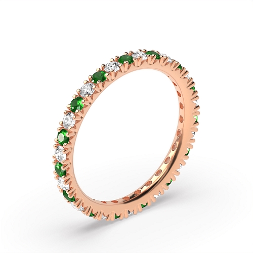 4 Prong Round Rose Gold Split alternate diamond and Lab Grown Eternity Diamond Rings