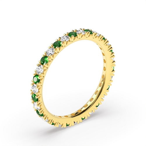 4 Prong Round Yellow Gold Split alternate diamond and Lab Grown Eternity Diamond Rings