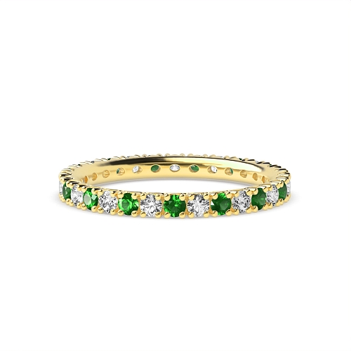 4 Prong Round Yellow Gold Split alternate diamond and Lab Grown Eternity Diamond Rings