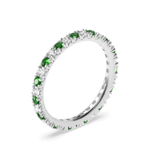 Diamond Cut Prongs Set Full Eternity Diamond and Gemstone Emerald Rings (Available in 2.5mm to 3.5mm)