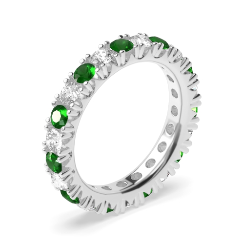 Diamond Cut Prongs Set Full Eternity Diamond and Gemstone Emerald Rings (Available in 2.5mm to 3.5mm)