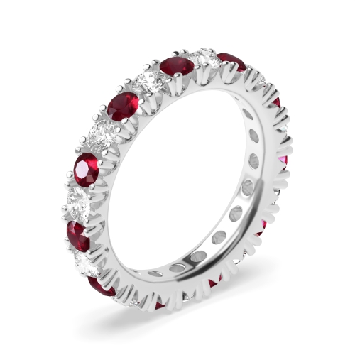 Diamond Cut Prongs Set Full Eternity Diamond and Ruby Gemstone Rings (Available in 2.0mm to 3.0mm)