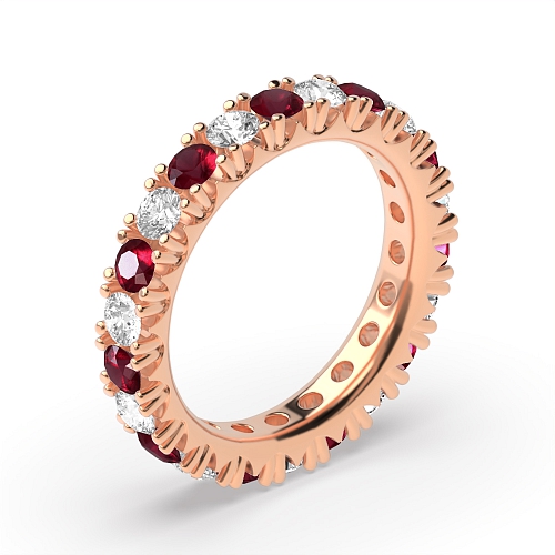 4 Prong Round Rose Gold Split alternate diamond and Lab Grown Eternity Diamond Rings