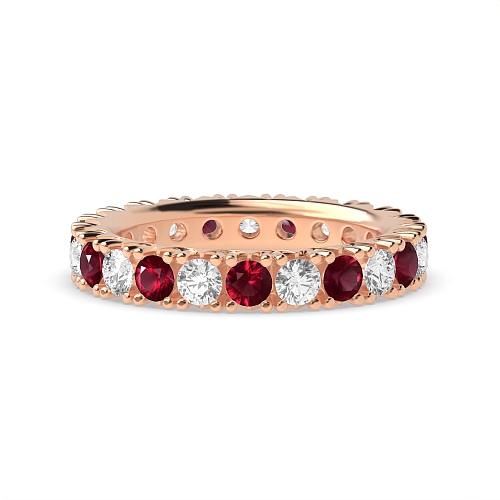 4 Prong Round Rose Gold Split alternate diamond and Lab Grown Eternity Diamond Rings